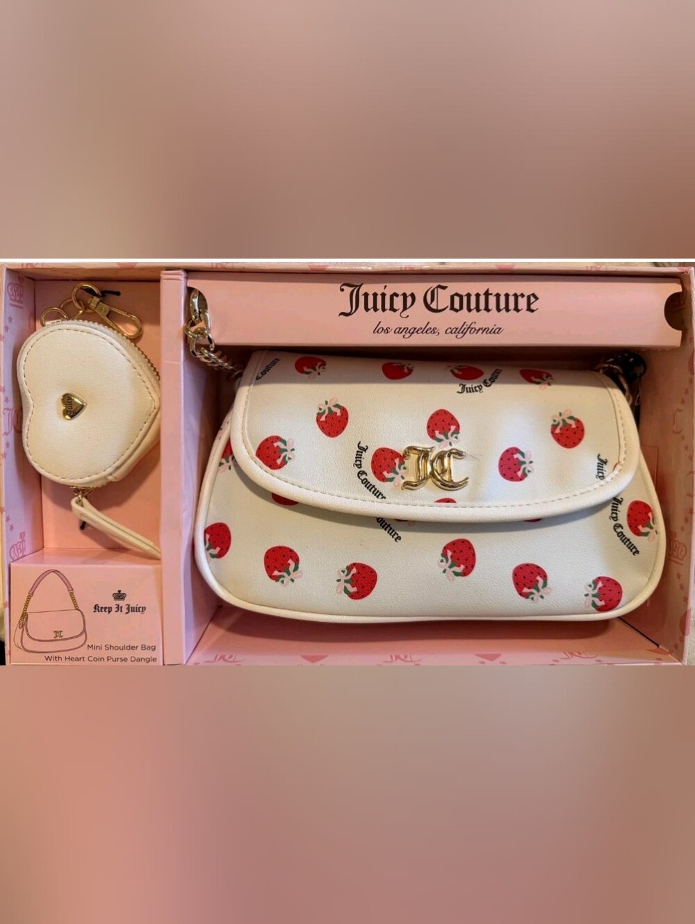 Juicy Couture White Strawberry Print Crossbody Bag